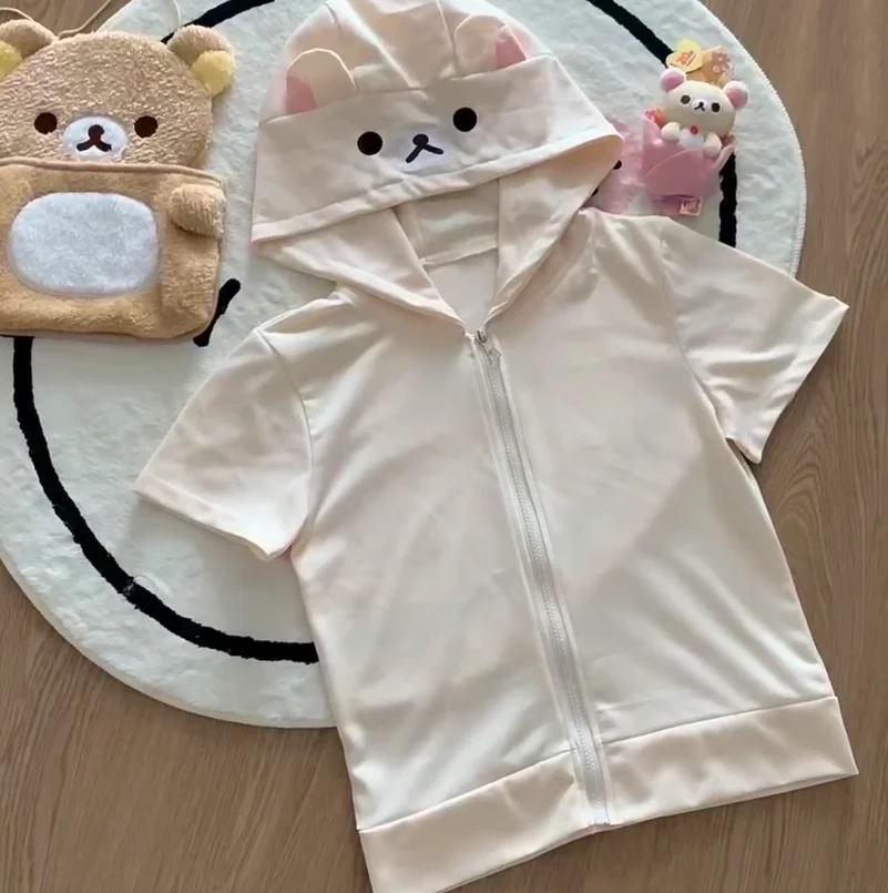 Spring Summer New Cute Bear Ears Zip Up Hoodie Japanese Sweet Girl Casual Loose Sweatshirt Women Cardigan Anime Hoodie Y2k Top