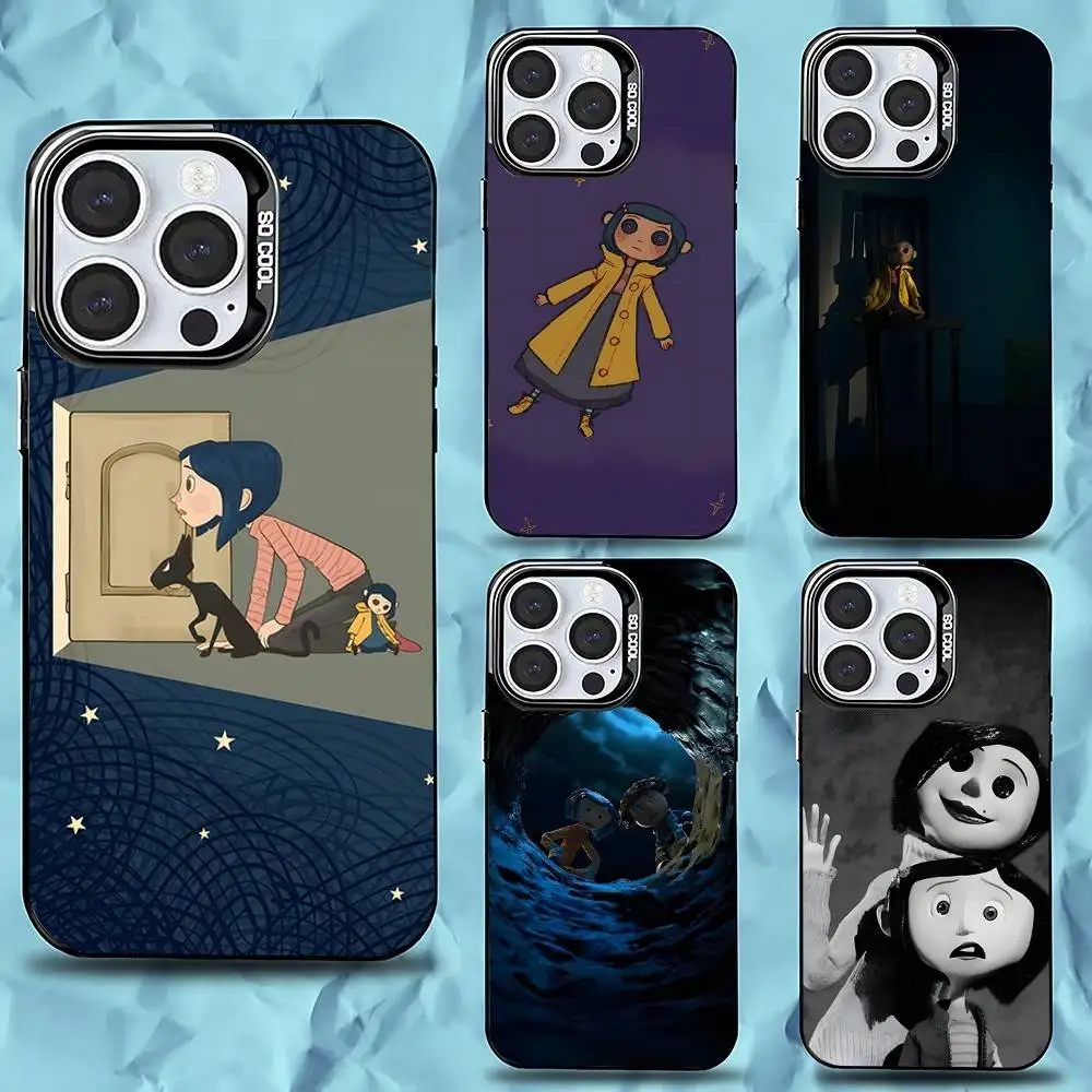 

Cartoon C- CoralineS Phone Case For iPhone 16,15,14,13,12,11,Pro,Max,Plus,Mini,XS,SE Anti Fall Black Matte Hard Bumper