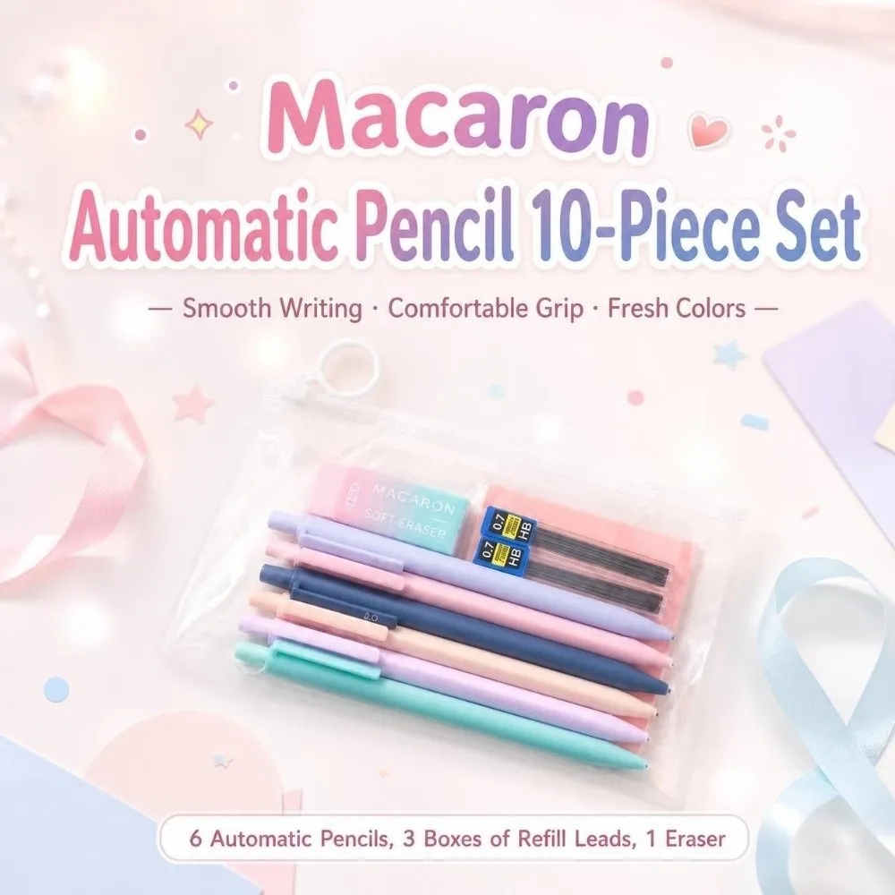 Macaron Color Mechanical Pencil Set 0.5/0.7mm with Lead Refills Eraser Automatic Pencils Propelling Pencil Kit Students