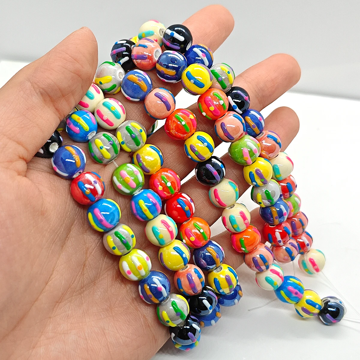10/20pcs 10MM Colorful Stripe Dot Ceramic Beads Rainbow Spotted Pattern Charm for DIY Jewelry Making Necklace Bracelet Gift