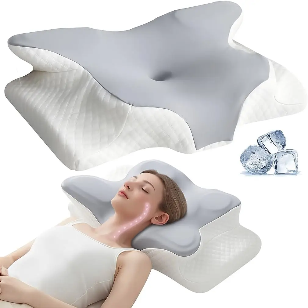 

Ортопедическая подушка для шеи для облегчения боли в шее — охлаждающая пена с эффектом памяти с моющимся чехлом — эргономичная для сна по бокам и спинам