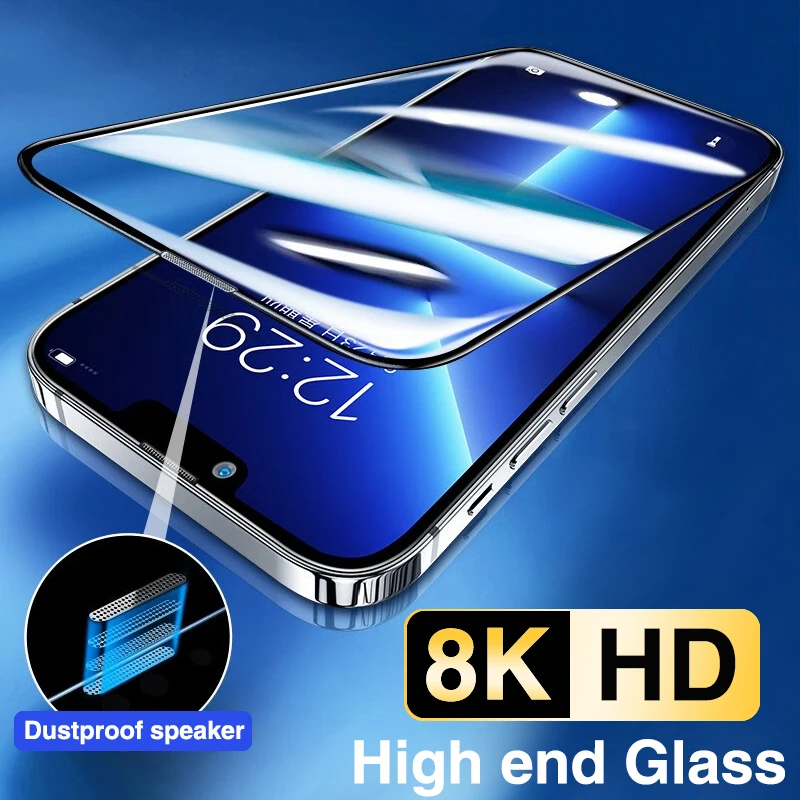 New Upgrade Super HD Full Cover Screen Protector on For iPhone 11 12 13 14 Pro Max XS XR X Tempered Glass With Dustproof speaker