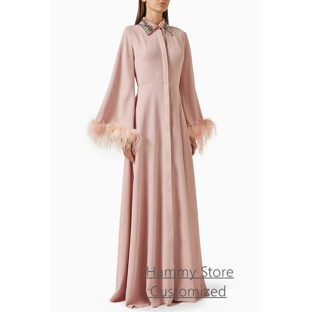 

Новое вечернее платье по индивидуальному заказу с перьями и длинными рукавами, высоким воротником и бисером, трапециевидное платье Абая для выпускного вечера, арабские вечерние платья