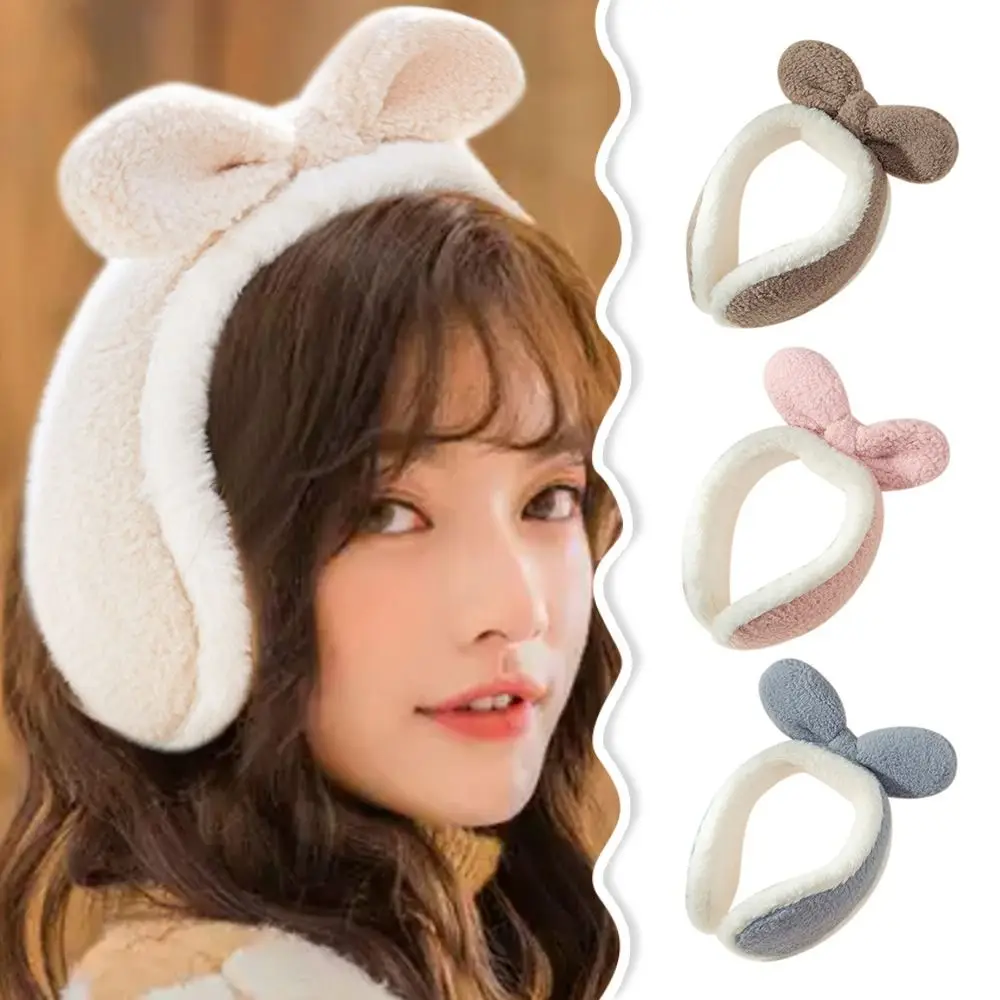Cute Bowknot Ear Warmer Rabbit Ears Soft Children Earflap Cold Protection Windproof Plush Earmuffs