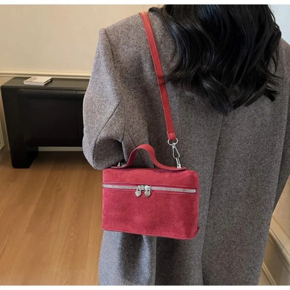 Retro Autumn Winter Matte Crossbody Bag Suede Textured Shoulder Bag Box Design Pure Color Evening Bags Women Handle Bag