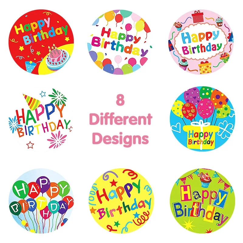 500pcs 1inch Cute Happy Birthday Stickers for Gift Wrapping Decoration Envelope Sealing Label Kids Toys Stationery Stickers