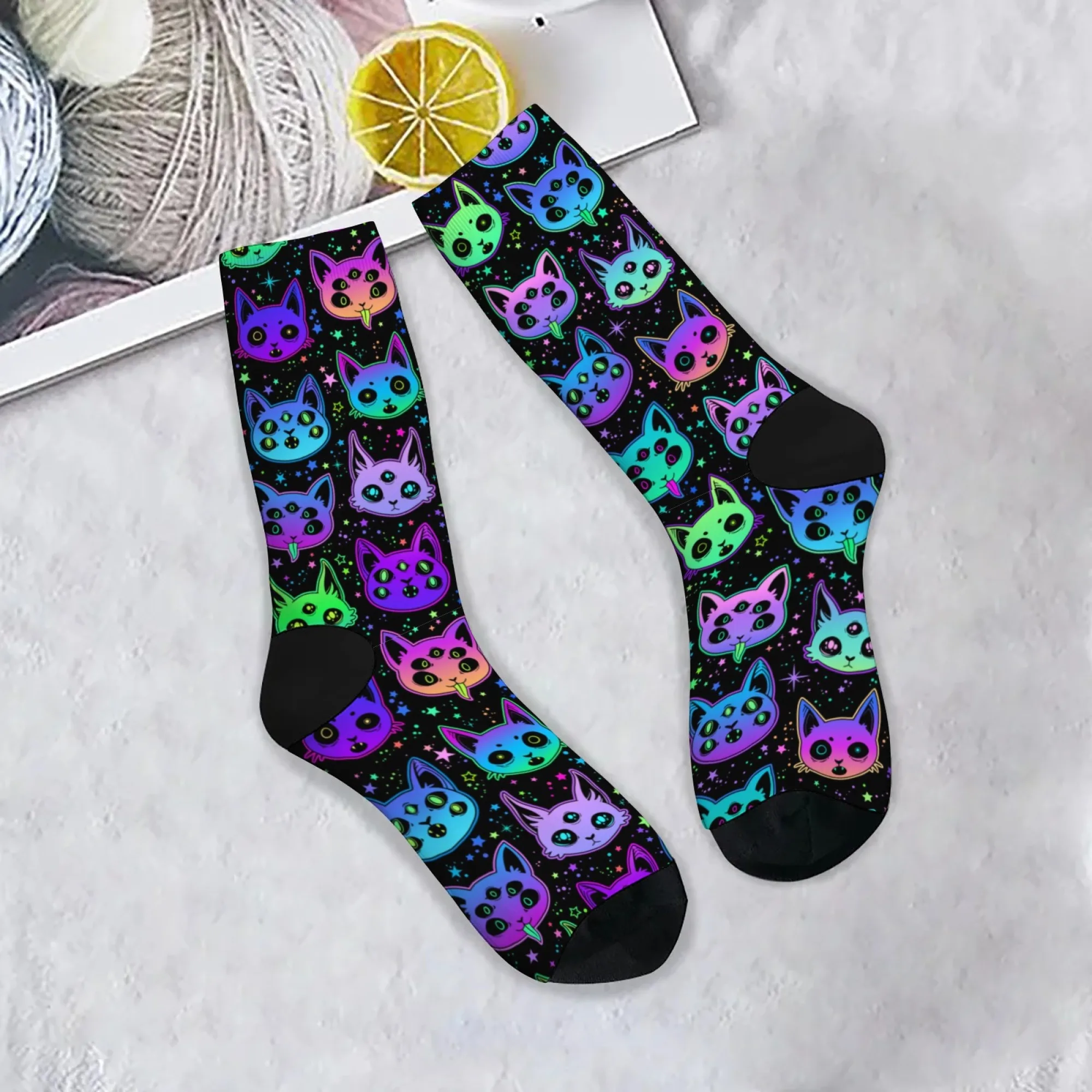 Fantasy Devil Cat Novelty Funny Socks Comfortable Breathable Non-Slip Men's Socks Harajuku Retro Street Hip-Hop Fashion Socks