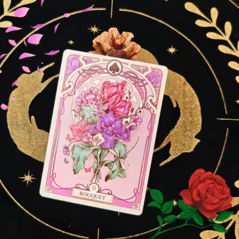 Romantic Lenormand Oracle Cards 37 Pcs Deck 10.2x7.2cm English Vision Art Nouveau Floral Motifs for Party Board Playing Games