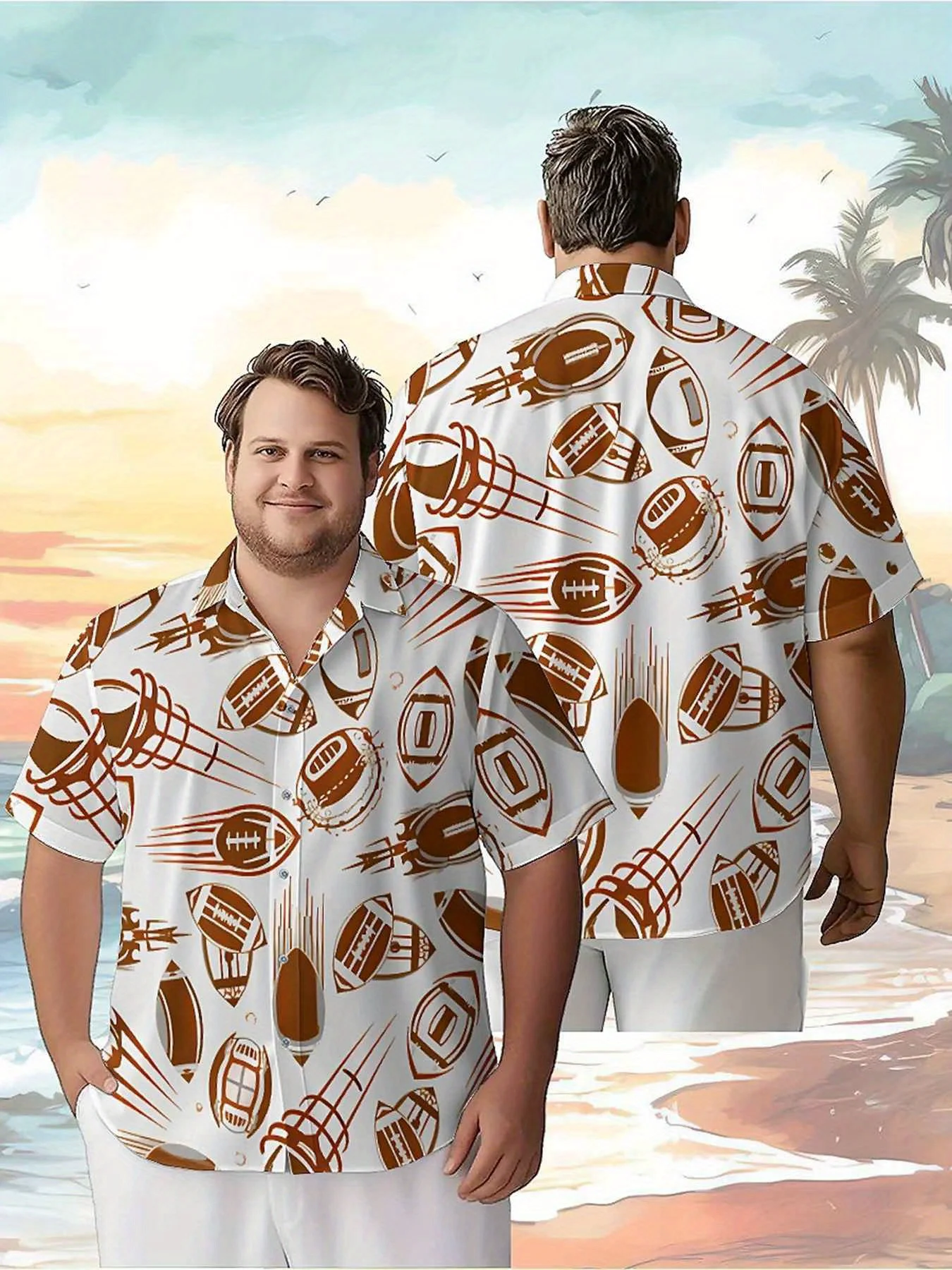

Men's Plus Size Hawaiian Shirts Football Games pattern, Summer Casual Tops, Suitable for Outdoor and Party, Streetwear