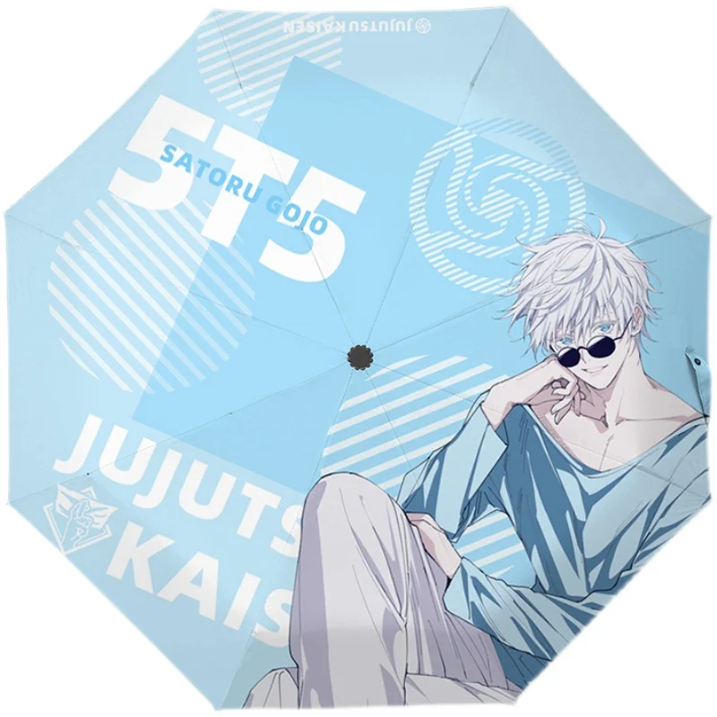 Anime Jujutsu Kaisen parasolka z nadrukiem czarny klej automatyczne potrójne Parasol do ochrony przed słońcem mężczyzn kobiet przenośny Parasol prezent