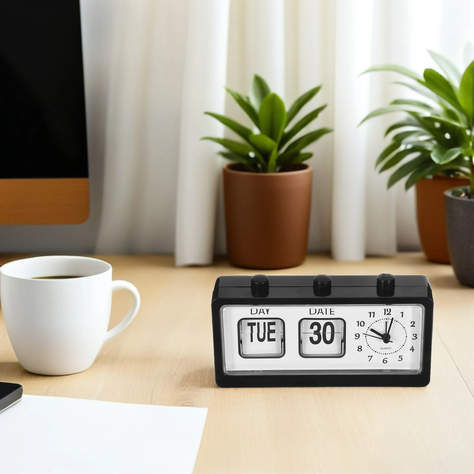 

Manual Flip Desk Clock Retro Style Perpetual Calendar Desktop Clock No Included Date Day Display for Office Study Room