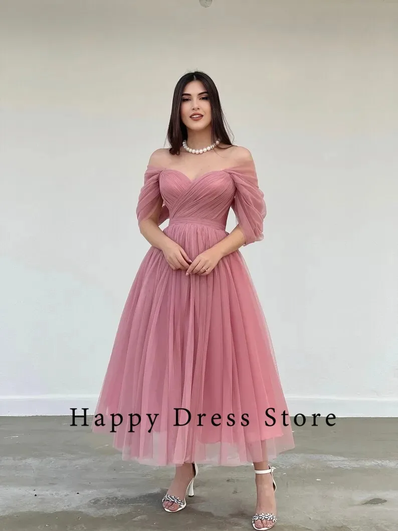 Vestidos de graduación bohemios elegantes para mujer, sin hombros, escote Corazón, tul plisado, personalizado, fiesta de noche de cumpleaños, 2024