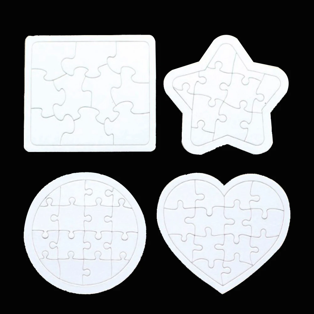 4 szt. Układanka do kolorowania, puste puzzle, malowanie dla dzieci, rysowanie kształtów, serce, kwadrat, okrągłość, łatwe montaż, umiejętności ręczne i wzrokowe.