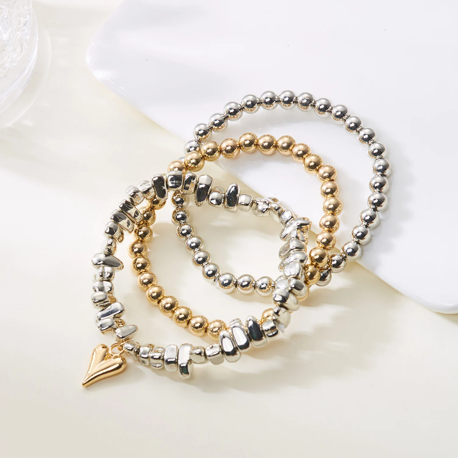 Vintage Unregelmäßigkeit Einzigartiges Design CCB Perlenkette für Frauen 2026 Mehrschichtige herzförmige Anhänger Halskette Party Schmuckset – Detail 6