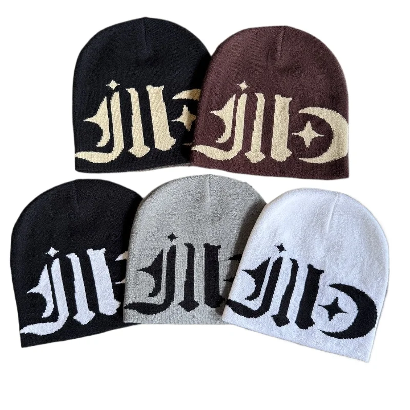 Fashion Jacquard Skull Cap Trendy Letter Knit Beanies Unisex Warm Hat for Men and Women Winter Autumn