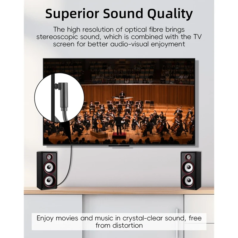 90 Degree Optical Audio Cable, Right Angle for Toslink Cable, Digital Fibre Optic Cable for Soundbar, TV, Home Theater-ABLL