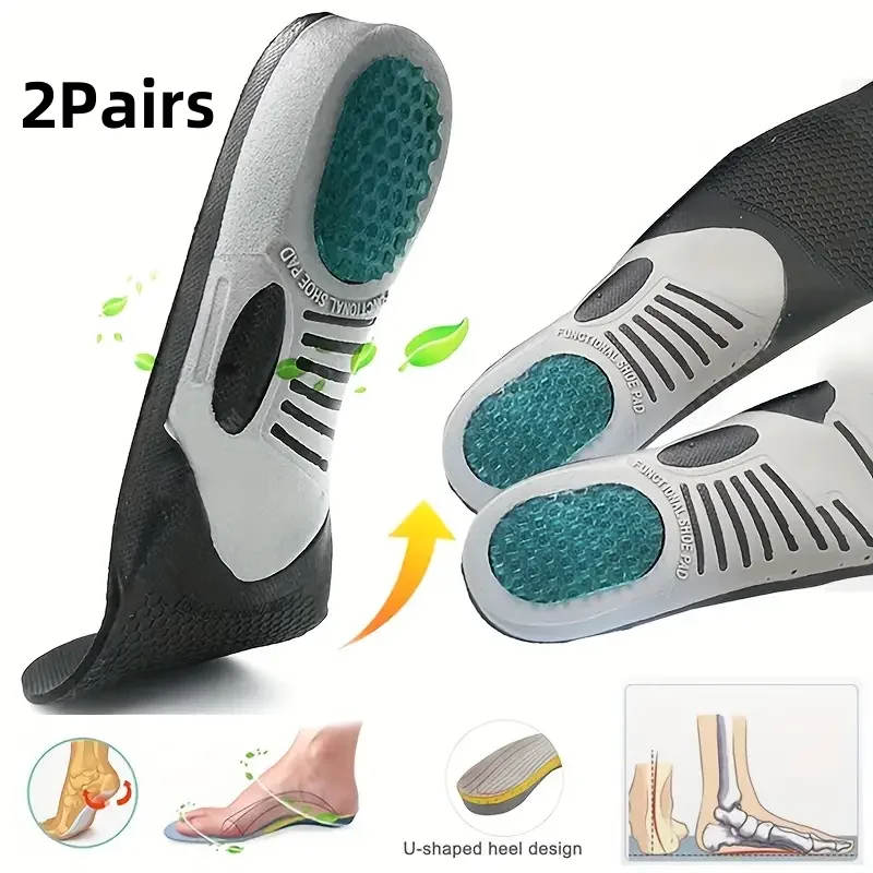 

2 пары ортопедических стельок для мужчин и женщин, подушка из пены с эффектом памяти, гелевая стелька, силиконовые подушечки для поддержки свода стопы, спортивная подушечка для обуви, вставка для бега