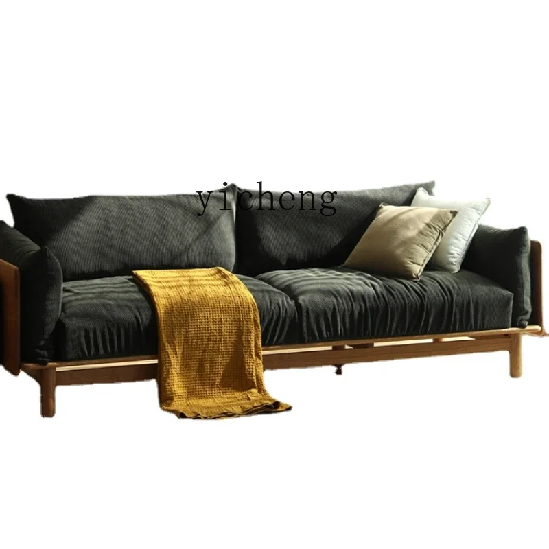 Solid Wood Sofa Modern Minimalist Cherry Wood Double Three Living Room Fabric Sofa CombinationA12