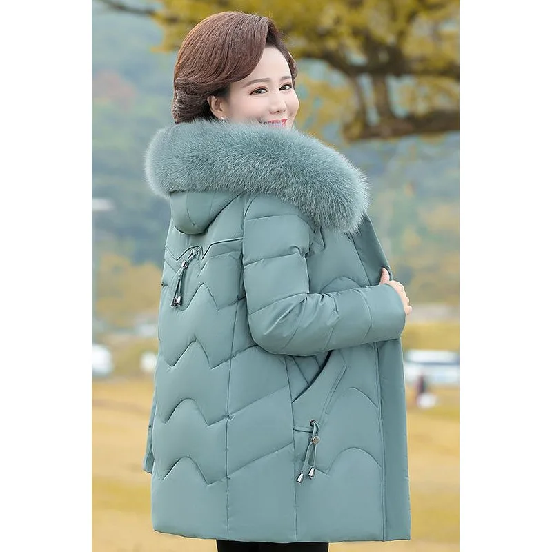 

Thickened Cotton Jacket Mid-Length Winter Coat for Middle-Aged And Elderly Women Elegant Lady Style with Princess Sleeves