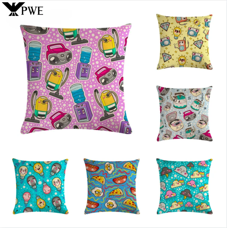 Lovely Miniature Cartoon Bulb Decorative Pattern Flax Embrace Pillowcase Home Sofa Cushion Cover 45*45cm