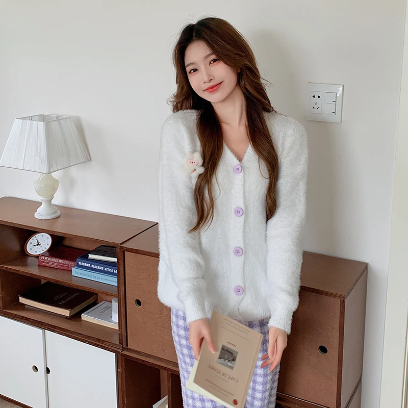 

Осенне-зимние женские клетчатые брюки в корейском стиле, повседневный милый кардиган, домашняя одежда.