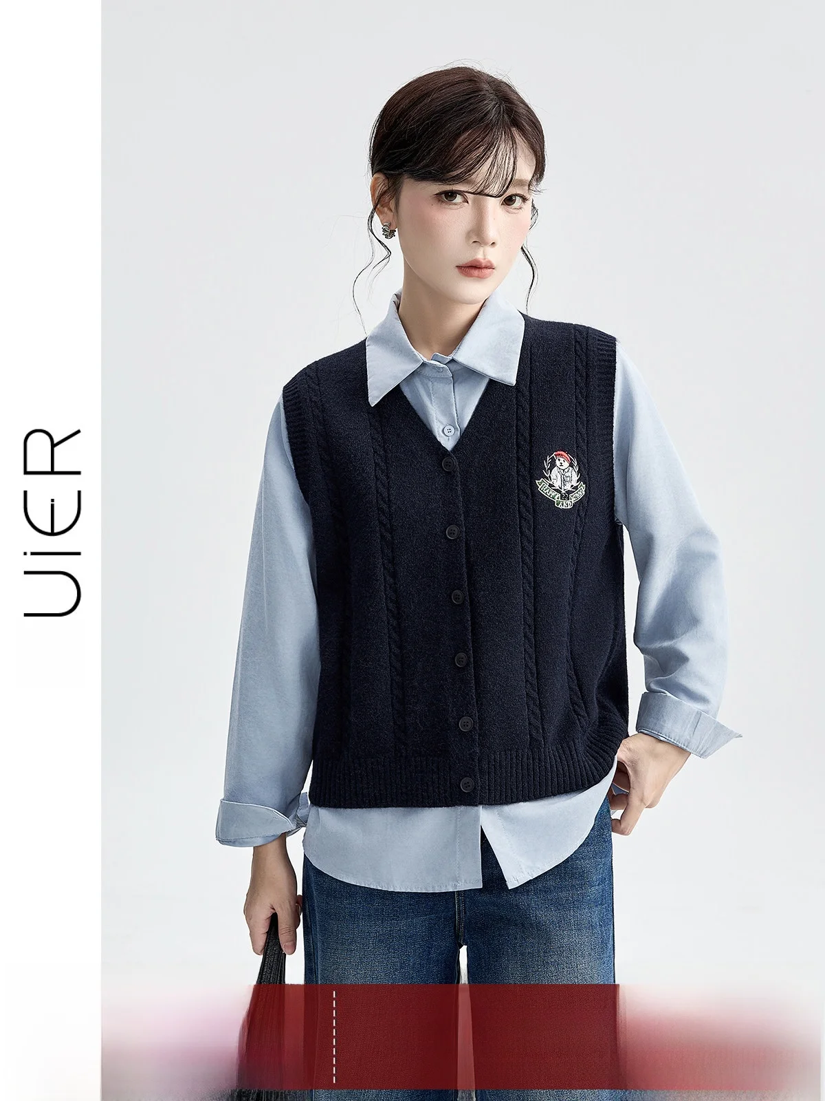 

Женский вязаный жилет для похудения, осенне-зимний, с V-образным вырезом, в стиле колледж, ретро, для многослойных образов, повседневный стиль, стандартный крой