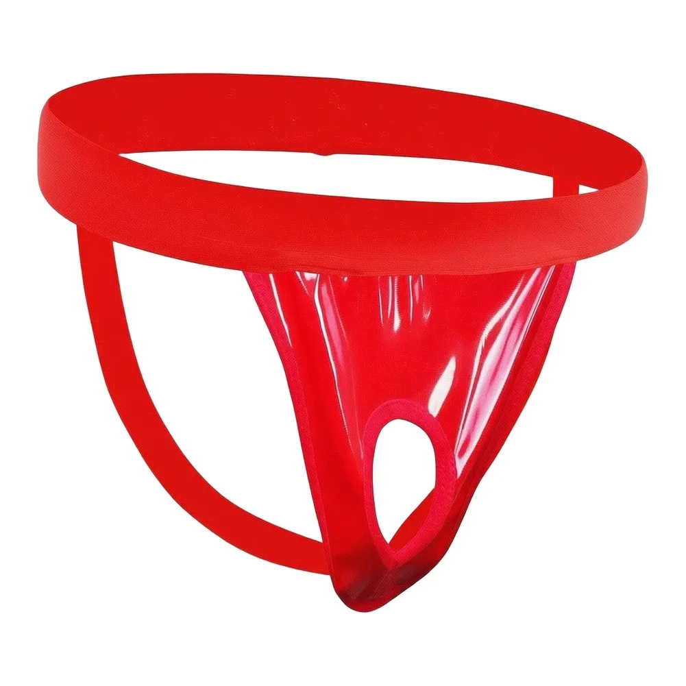 Men Faux Leather G-String Underwear Hollow Out Bulge Pouch Solid T-back Thongs Sexy Hollow Out Open Buttocks Underpants