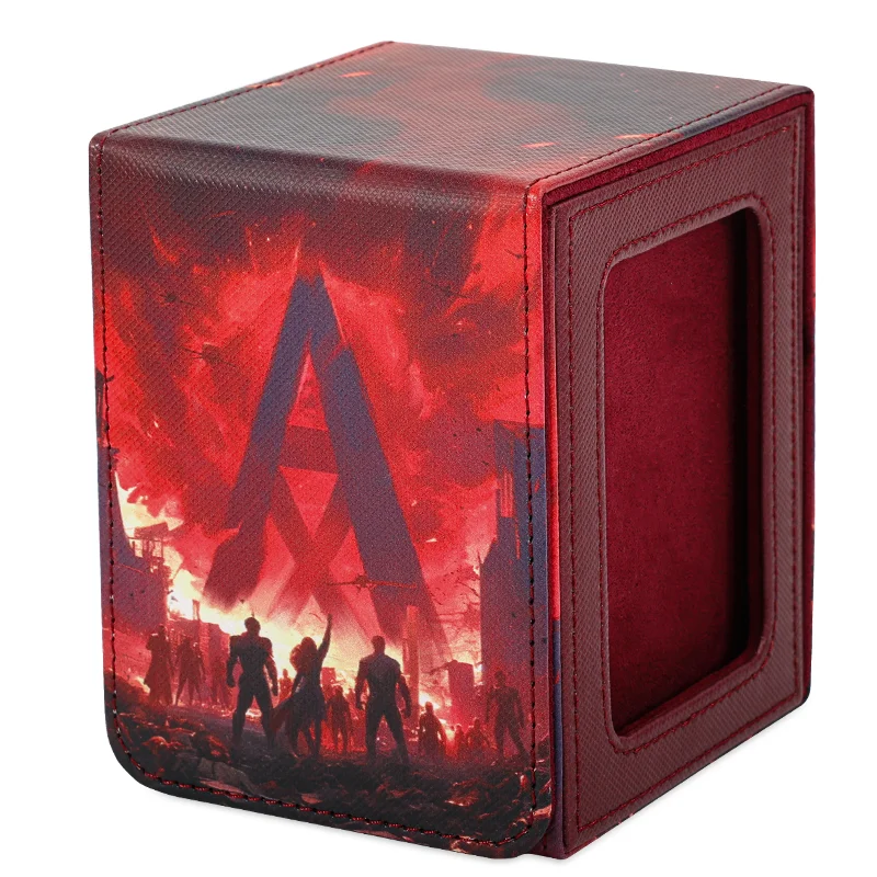Card Deck Box for Printed Print Cards with Display Window, Holds 100+ Double Sleeved Cards, Closure PU Leather Fits for TCG Card