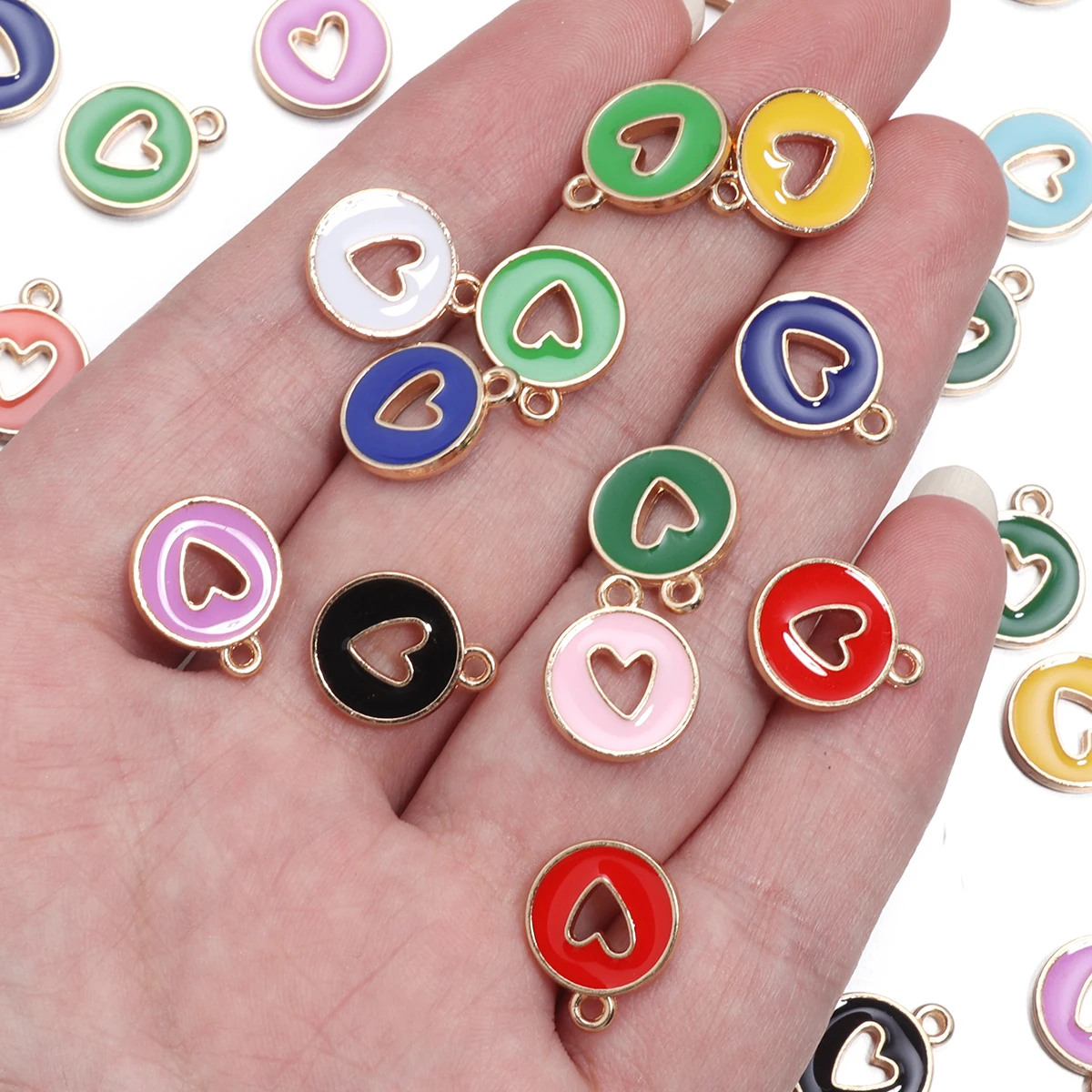 10pcs Alloy Hollow Charm Color Love Heart Charms for Jewelry Making DIY Handmade Necklace Pendant Earrings Accessories wholesale