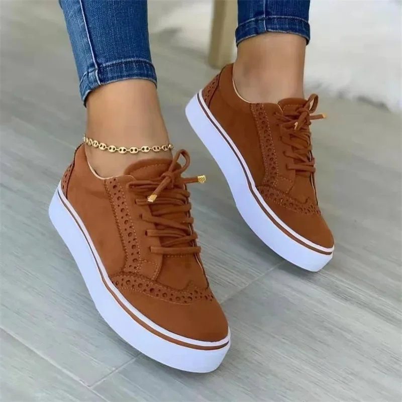 2024 New Women's Low-top Vulcanized Shoes Round Toe Casual Shoes Flat Shoes Lace-up Walking Shoes Women Versatile Comfortable