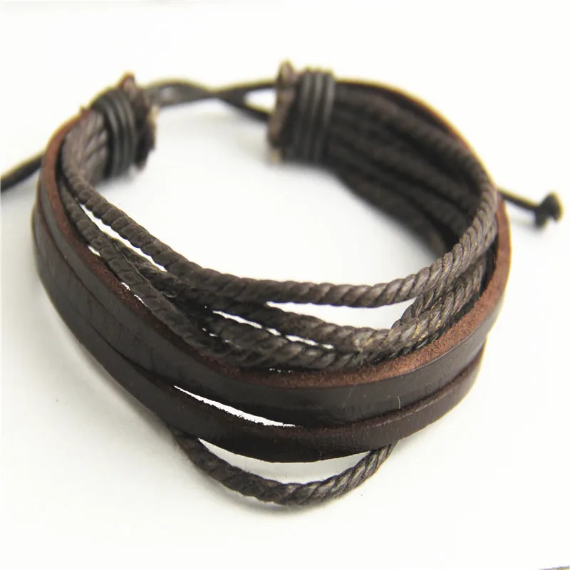 Hot Sell 100% Hand-Woven Fashion Jewelry Wrap Multilayer Leather Braided Rope Wristband Men Bracelets & Bangles For Women