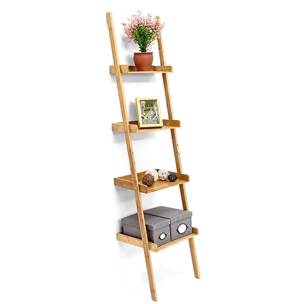 

Bamboo 4-Tier Ladder Shelf, Free Standing Storage Shelves, Plants Stand Display Shelf, Perfect Multi-Functional Book Shelf And