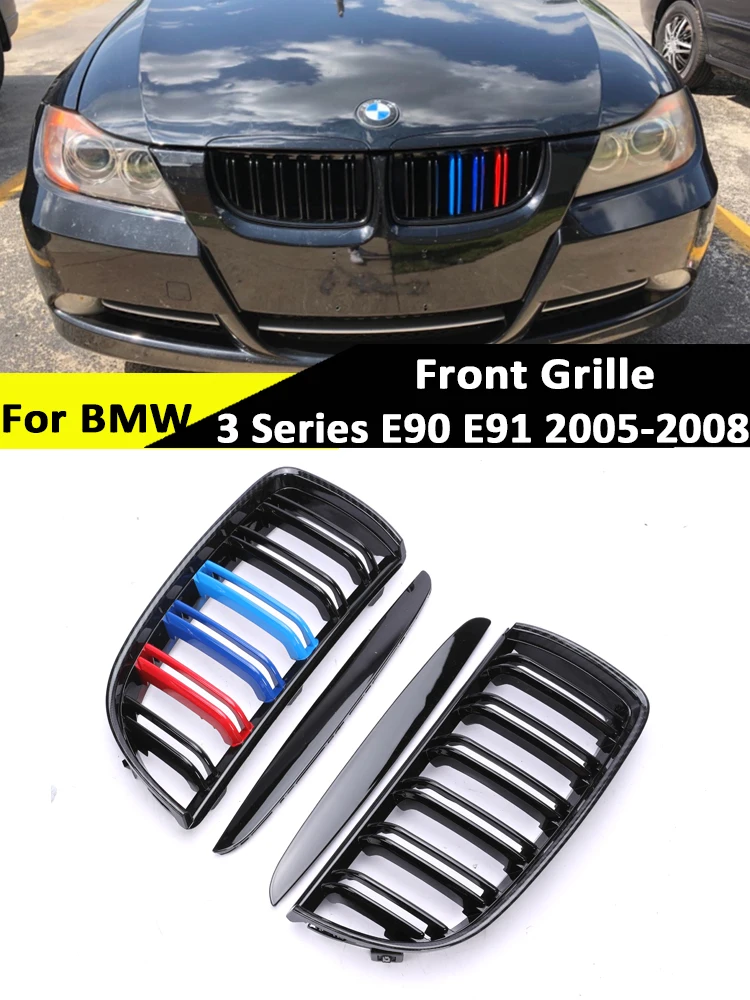

Glossy Black Refiting Lower Front Grille Carbon Fiber M Color Racing Grills Cover For BMW 3 Series E90 E91 2005-2008 Car Styling
