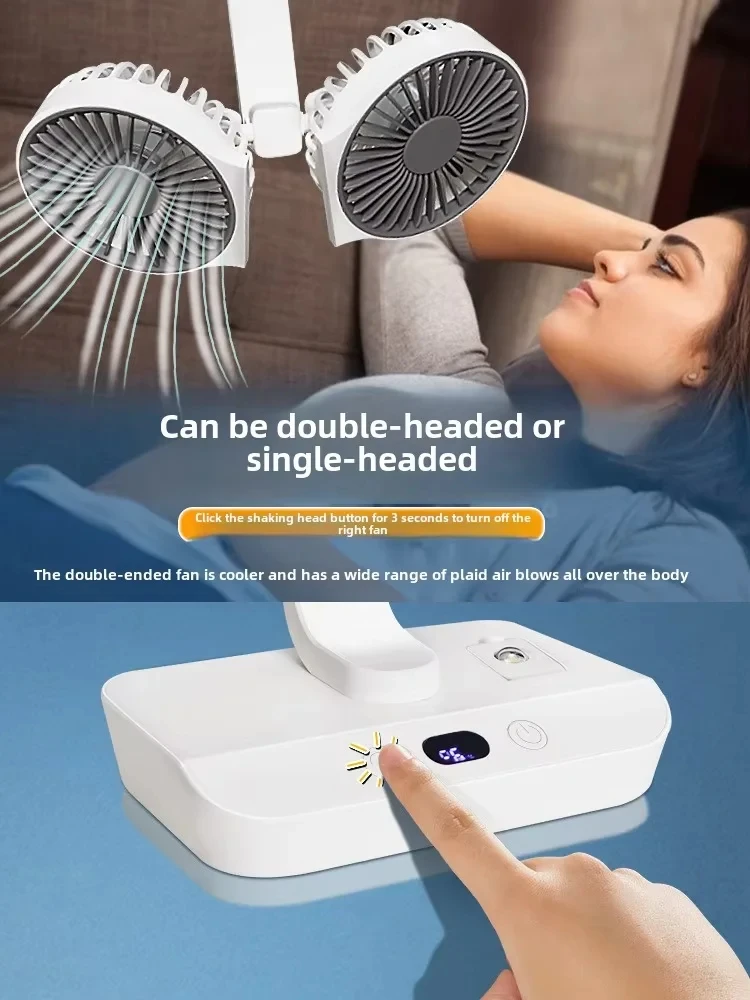 Rechargeable Desk Fan With Double Head And Digital Display_voghion.com