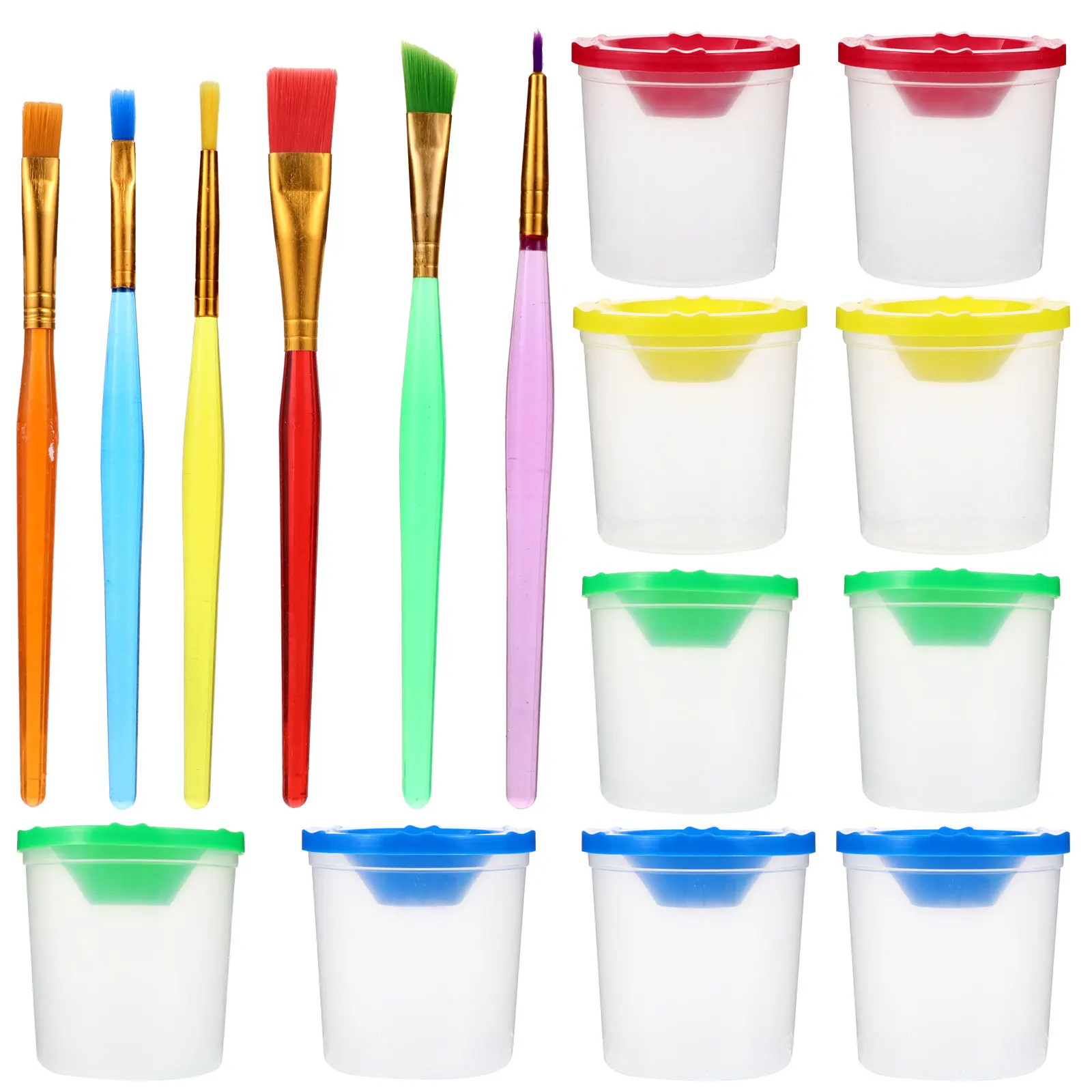 

16pcs Wash Cup Set Durable Plastic Art Tool Kit for Kids Painting Supplies Paint Cups Lids Premium Material Safe Use
