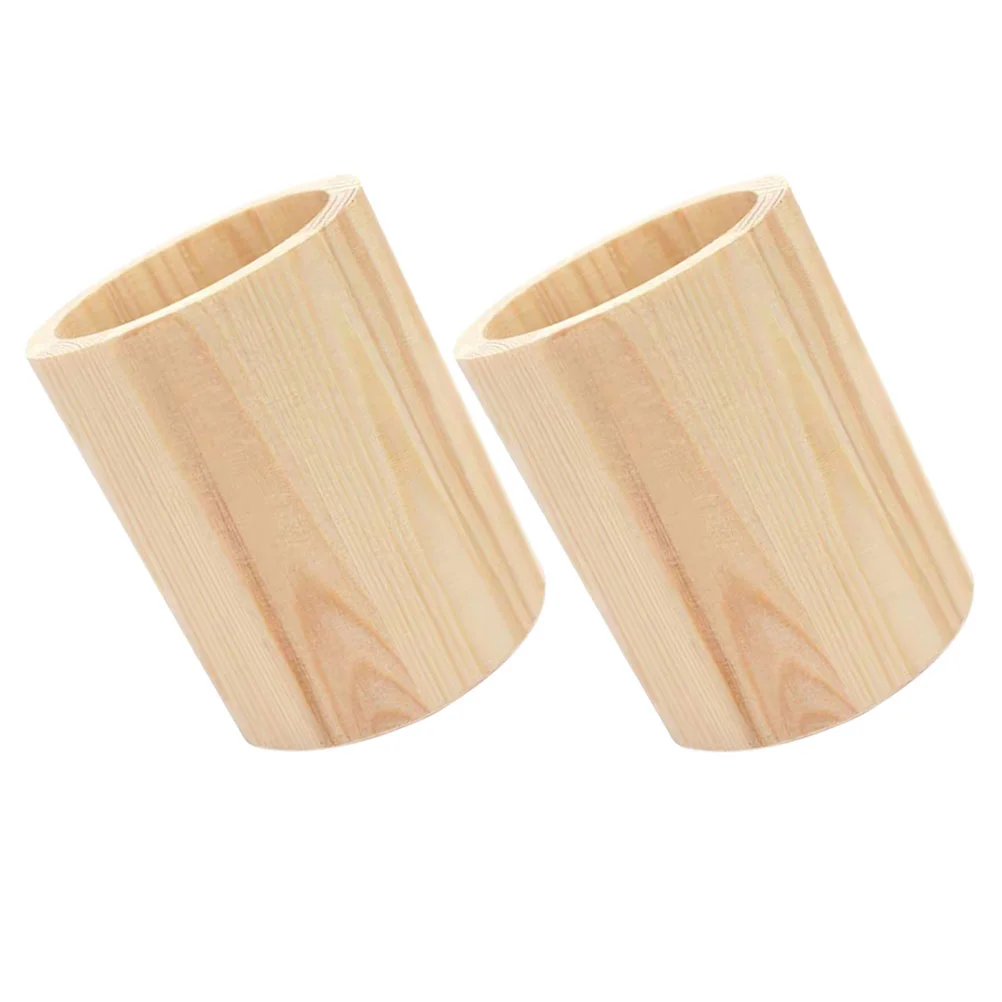 

2 Pcs Pine Pen Holder Stationery Organizers Makeup Brush Storage Wood Succulent Pot Pencil Gel Container for Kids