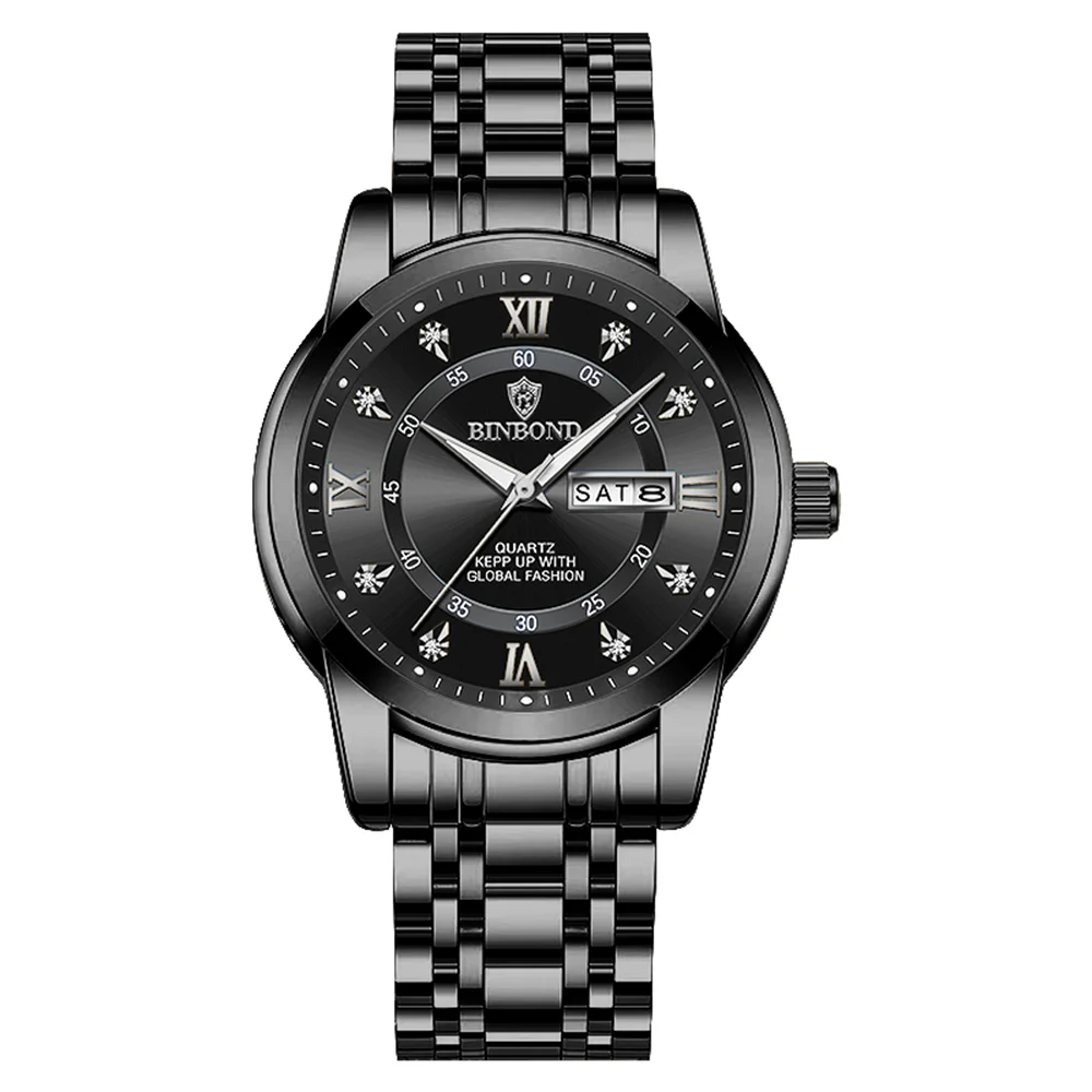 2024 New BINBOND Luxury Watch Fashion Waterproof Male Clock Luminous Date Stainless Steel Round Quartz Men Watch reloj hombre