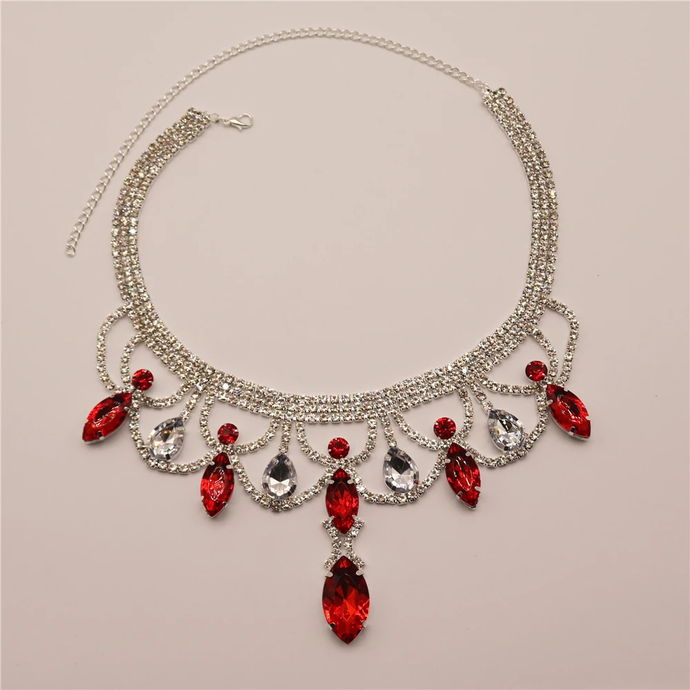 Hot Sale Luxury Fashion Big Crystal Pendant Necklace Boho Exquisite Fashion Indian Bridal Wedding Crystal Big Necklace Jewelry