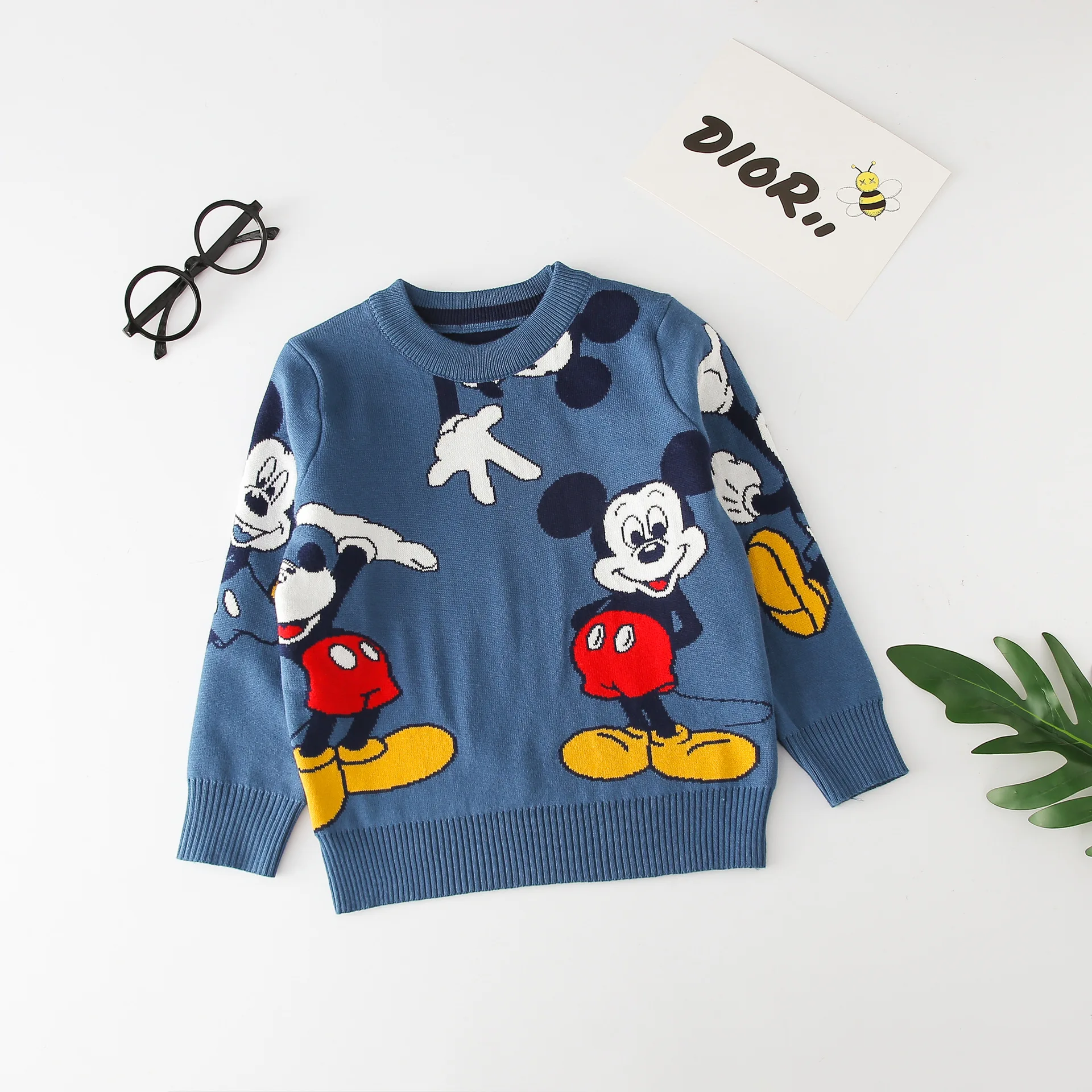 Cartoon Mickey Mouse neonati maschi maglioni autunno inverno caldo Pullover lavorato a maglia abbigliamento per bambini regalo di compleanno per