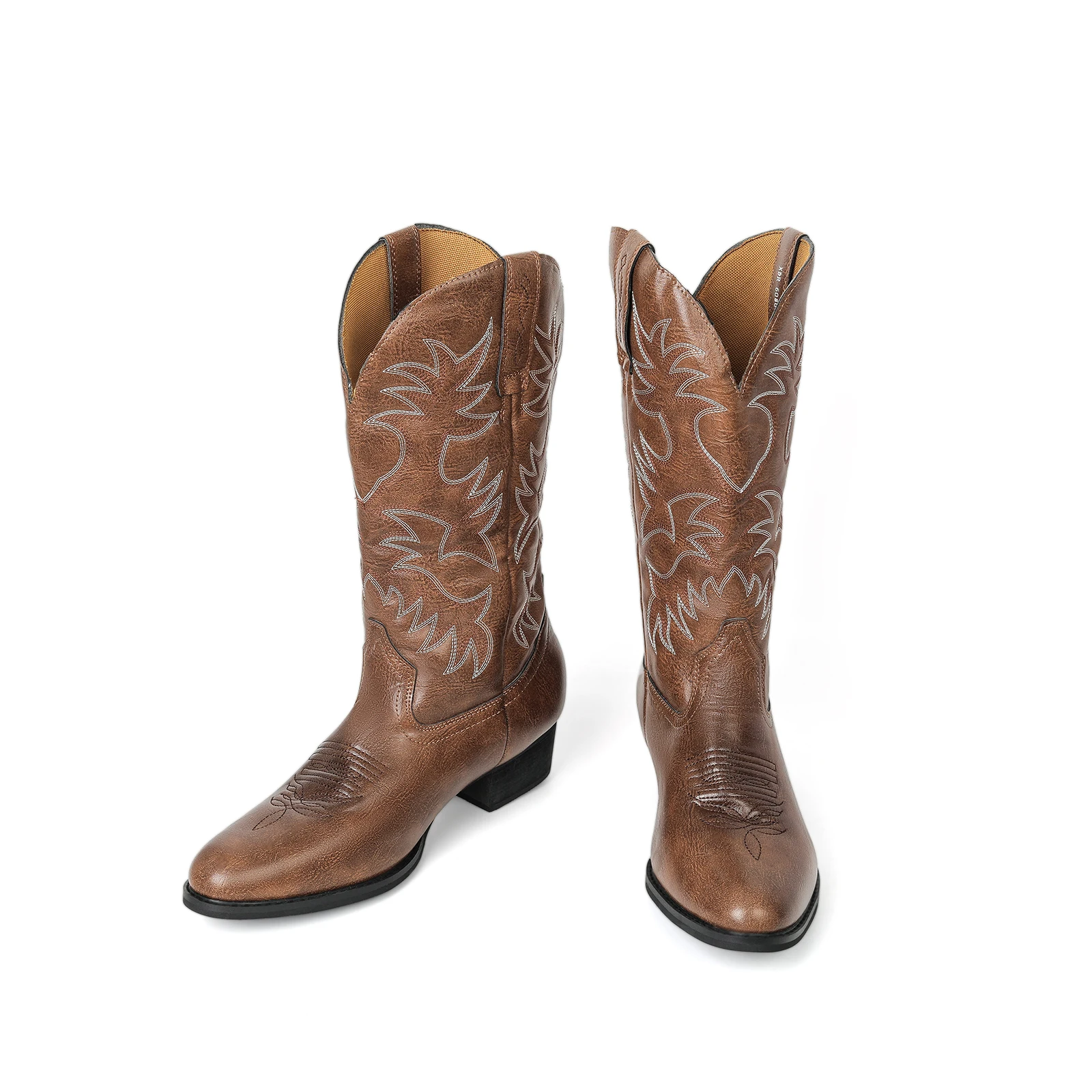 Męskie haftowane skórzane kozaki do kolan na obcasie Retro Europejskie Amerykańskie Kowbojskie Botki ze skóry PU Casualowe Buty Botas De Hombre