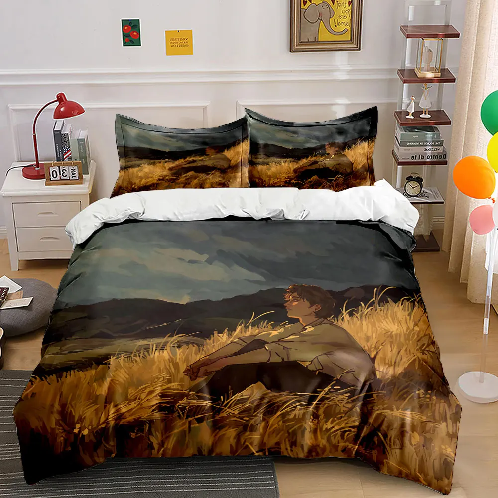 3Pcs Vintage Country Boy Grassland Duvet Cover Set, Sunset Mountain Scenery Bedding 1 Duvet Cover 2 Pillowcases, Gift