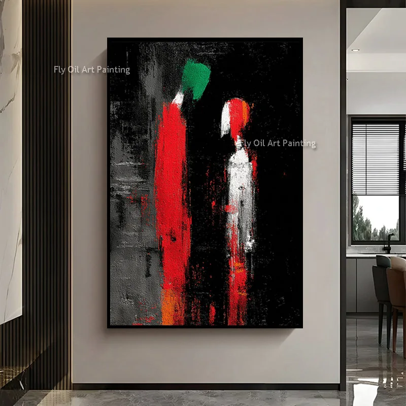 Special Black Red Abstract People Canvas Artwork For Bedroom Decor Original Design Hand Made Black Grey Women Wall Art Items