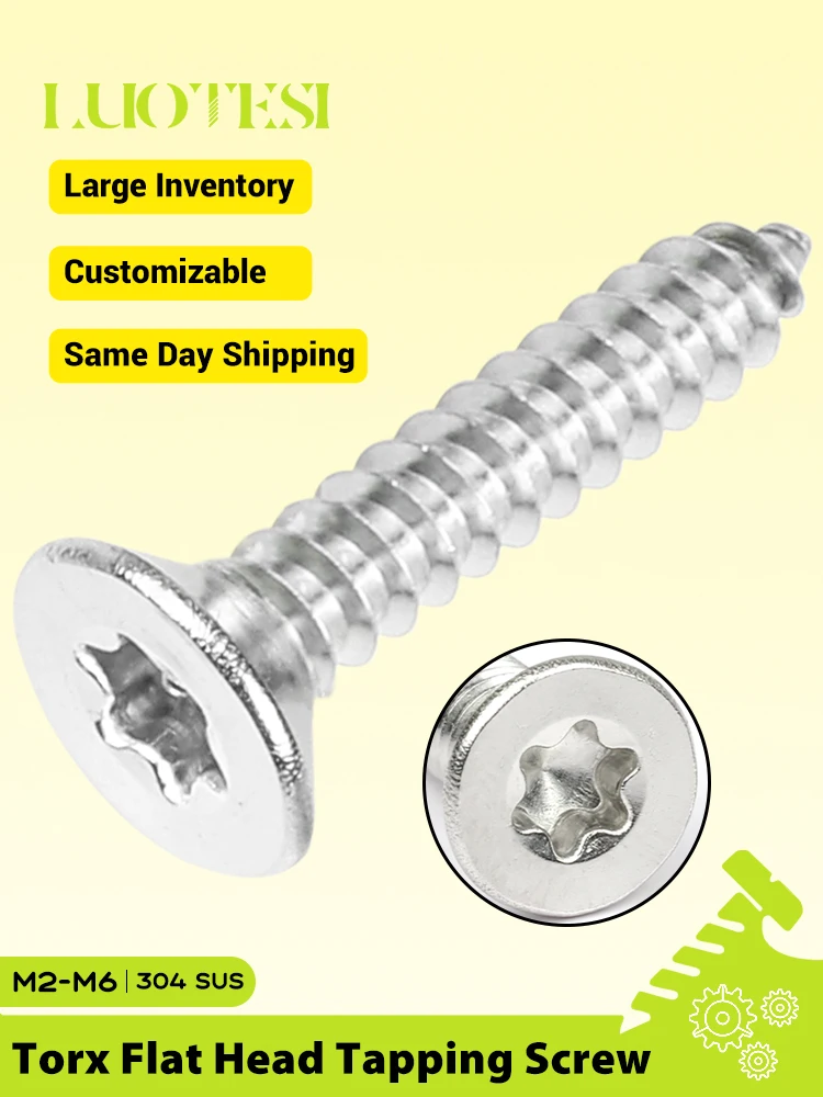 Torx-Senkkopfschrauben aus Edelstahl 304, Selbstschneidend, M2 M2.3 M2.6 M3 M3.5 M4 M5 M6, Sechskant-Holzschrauben