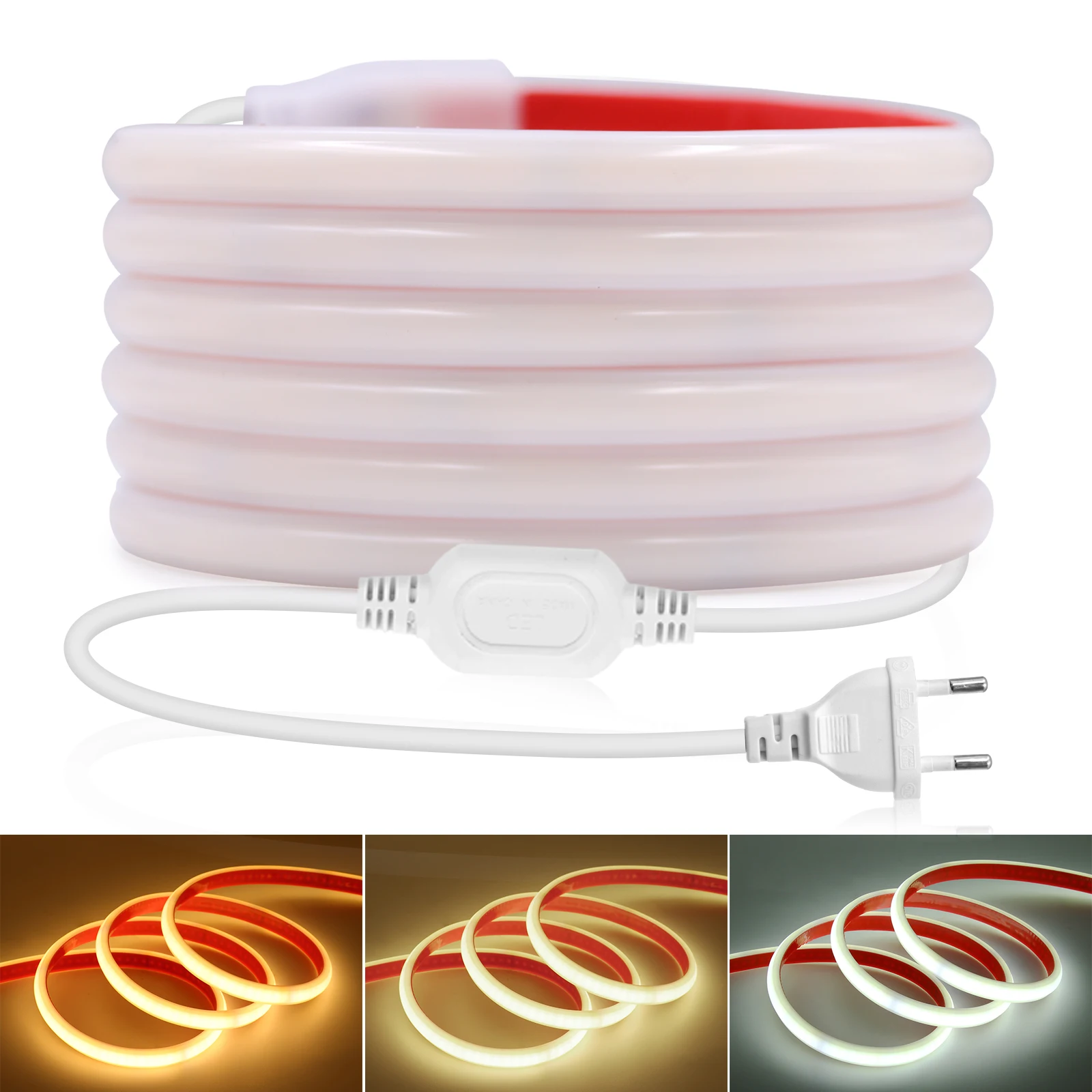 10CM taśmy LED COB z możliwością cięcia 220V CRI90 elastyczne liniowe o dużej gęstości 240 diod LED/m przełącznik ściemniacza taśma IP67 lampa