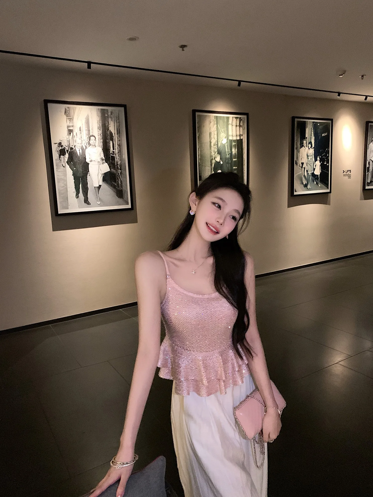 

iny Sequin Dr Summer Music Festival ential Glittering Strap Vest Top U-Neline Slim Fit Nylon Rayon Polyester B...