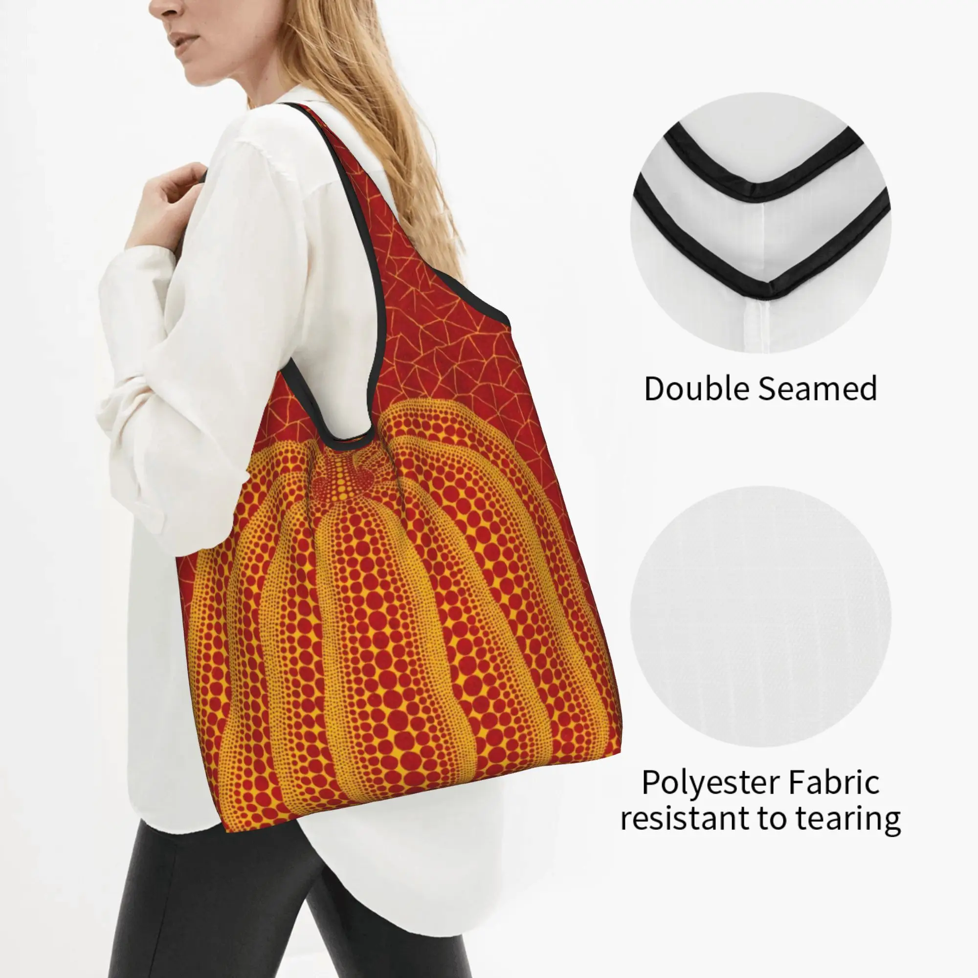 Yayoi Kusama Art Pumpkin Groceries Tote Shopping Bags Women Kawaii  Shopper Shoulder Bags Large Capacity Handbag