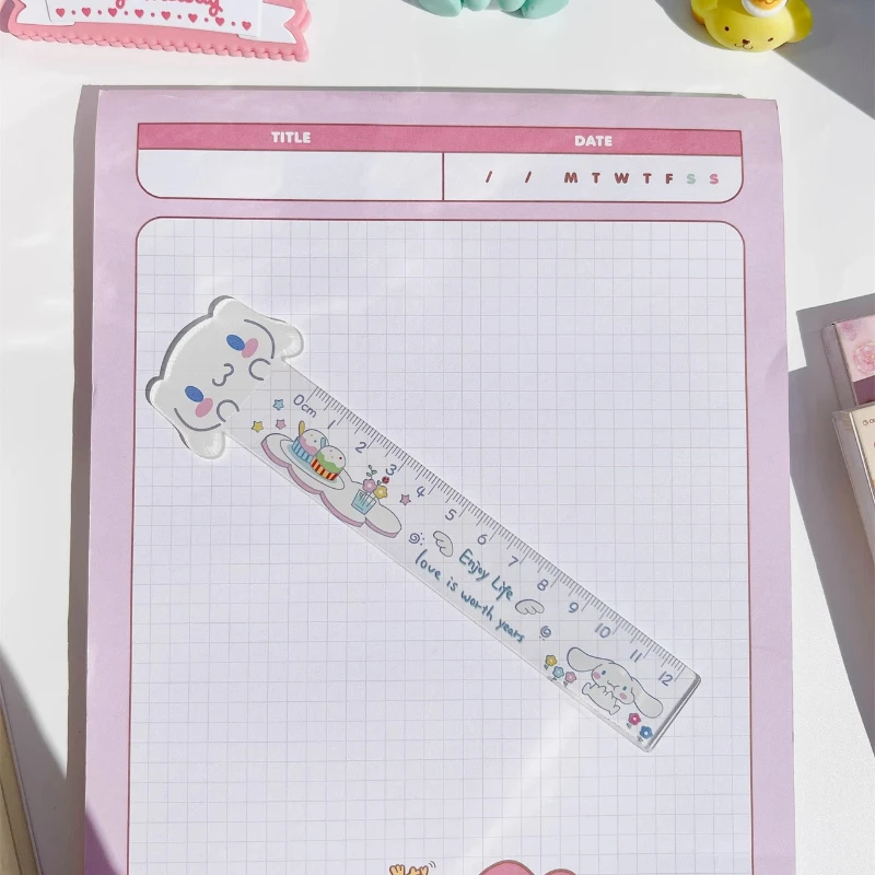 12cm Cute Sanrio Ruler Cartoon Cinnamonroll Kuromi My Melody Transparent Ruler Primary School Student Stationery Measuring Tool