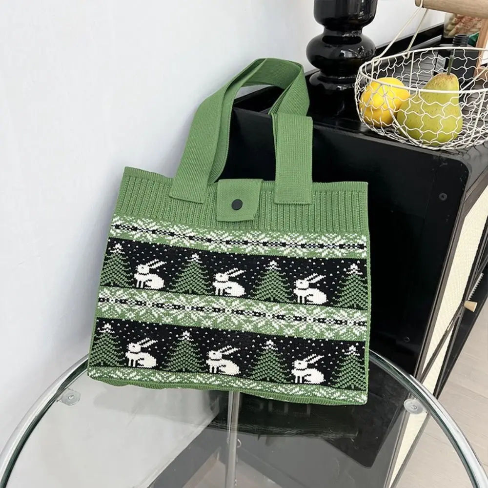 Fashion Woven Hand-woven Bag High-capacity Knit Wool Knitting Shoulder Bags Tote Bag Women