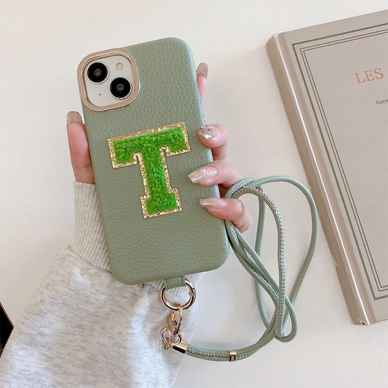 

Personalized Custom name letters embroidery leather Phone case for iPhone16ProMax 15 14 13 12 11 ProMax 16Plus Protective Cover