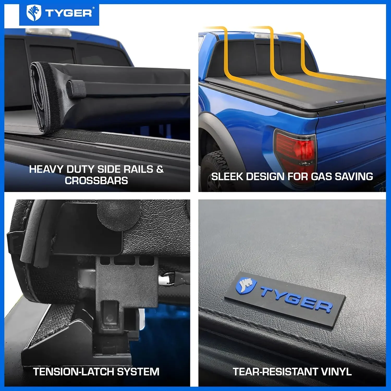 غطاء T1 Soft Roll Up Truck Bed Tonneau متوافق مع 1988-2006 Chevy Silverado / GMC Sierra 1500 2500 HD 3500 HD |